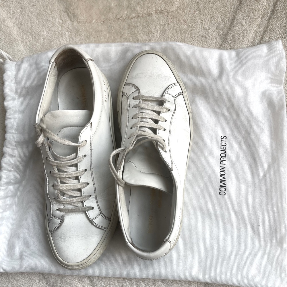 White Achilles Lace Up Common Project Sneakers w/ dust bag